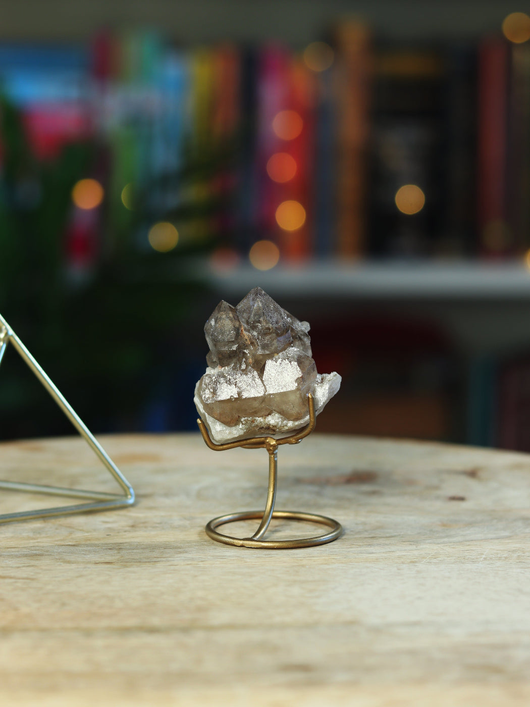 Unieke Elestial Smokey Kwarts op standaard — diepe transformatie & bescherming in één.
