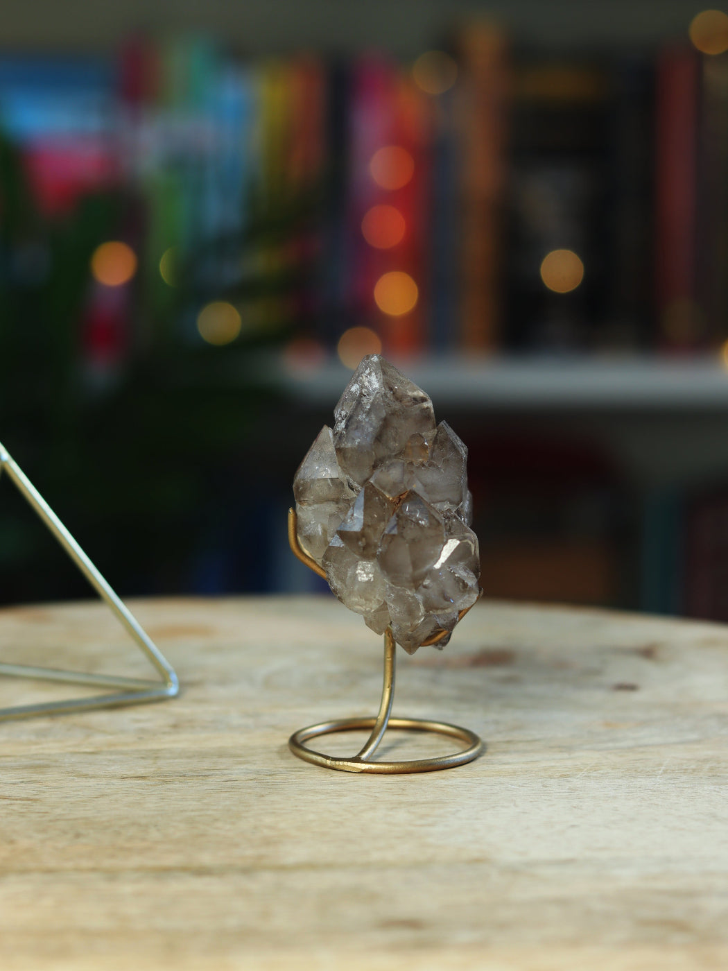 Unieke Elestial Smokey Kwarts op standaard — diepe transformatie & bescherming in één.