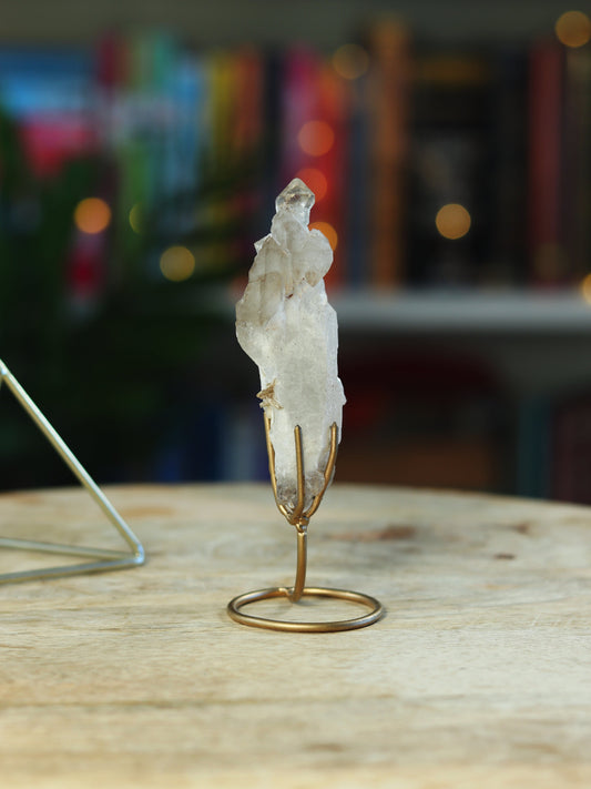 Unieke Elestial Smokey Kwarts op standaard — diepe transformatie & bescherming in één.